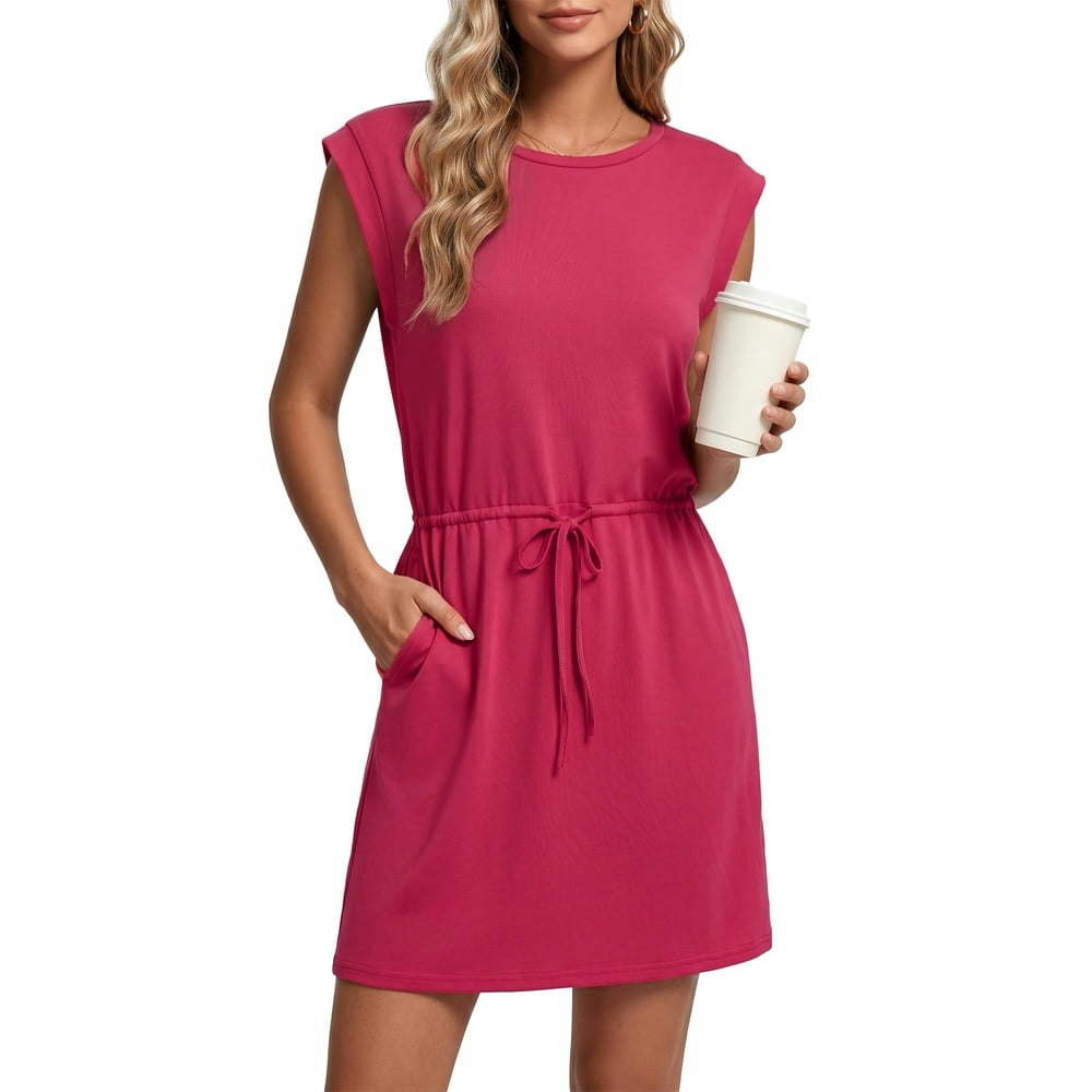 Women's Crew Neck Tie Waist T-Shirt Dress: $16.99