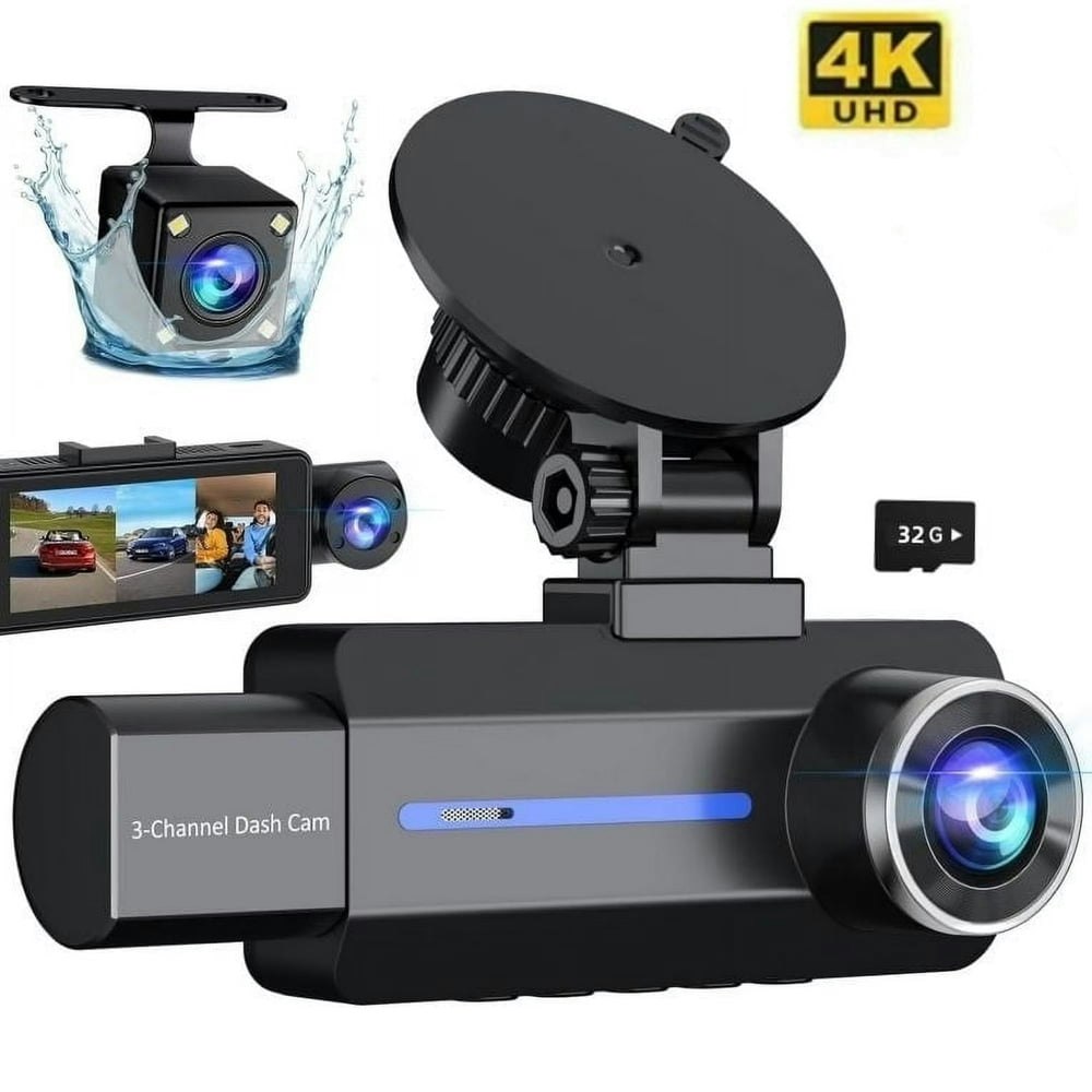 3-Channel 2.5K Front Rear and Interior Dash Cam: $48.27