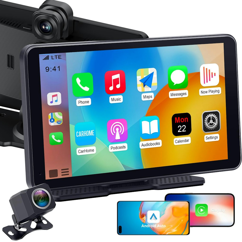 Thybro 7" Portable Wireless CarPlay Screen w/ Backup Camera & Dash Cam: $59