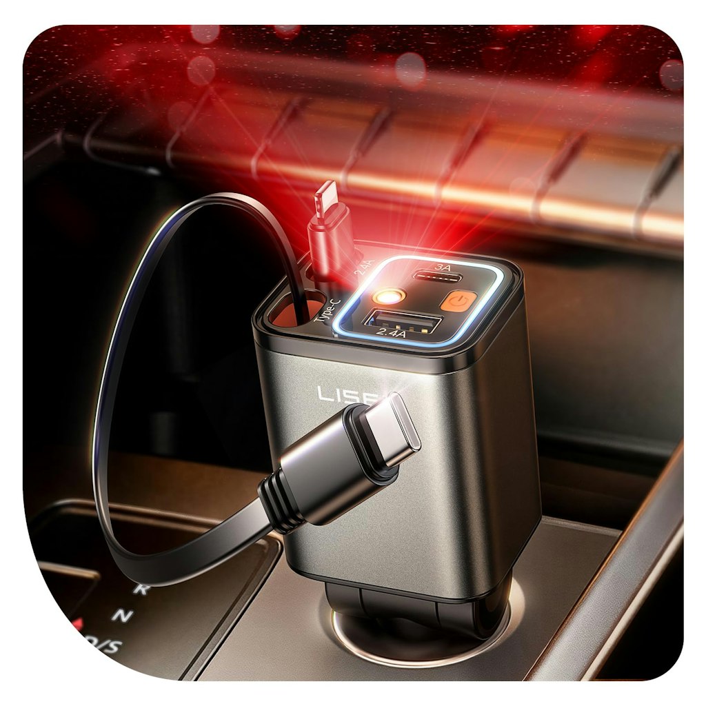 LISEN 4-in-1 Starlight Retractable 75W USB-C Car Charger: $16 at checkout
