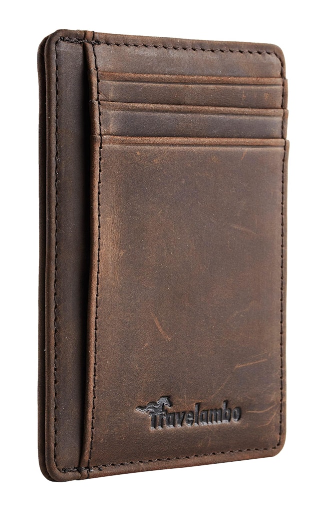 Travelambo Slim Front Pocket Leather RFID-Blocking Wallet: $8.48