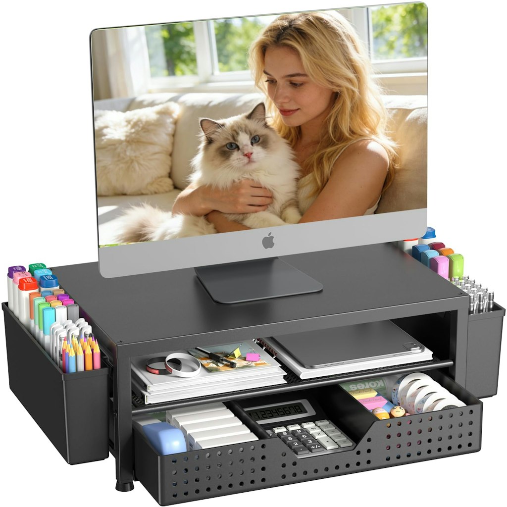 Monitor Stand Riser w/ Drawer & Pen Holders: $17