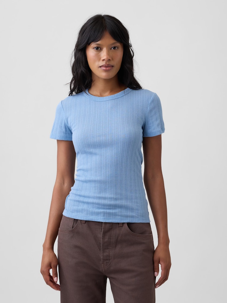 Essential Ribbed Pointelle Crewneck T-Shirt: $20.99