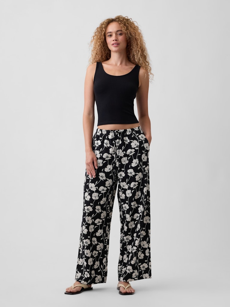 Mid-Rise Pull-On Wide-Leg Linen-Blend Pants: $34.99