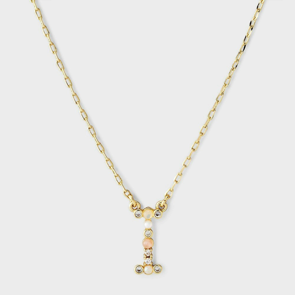 14k Gold Dipped Opal Pearl & Cubic Zirconia Letter I Necklace: $10