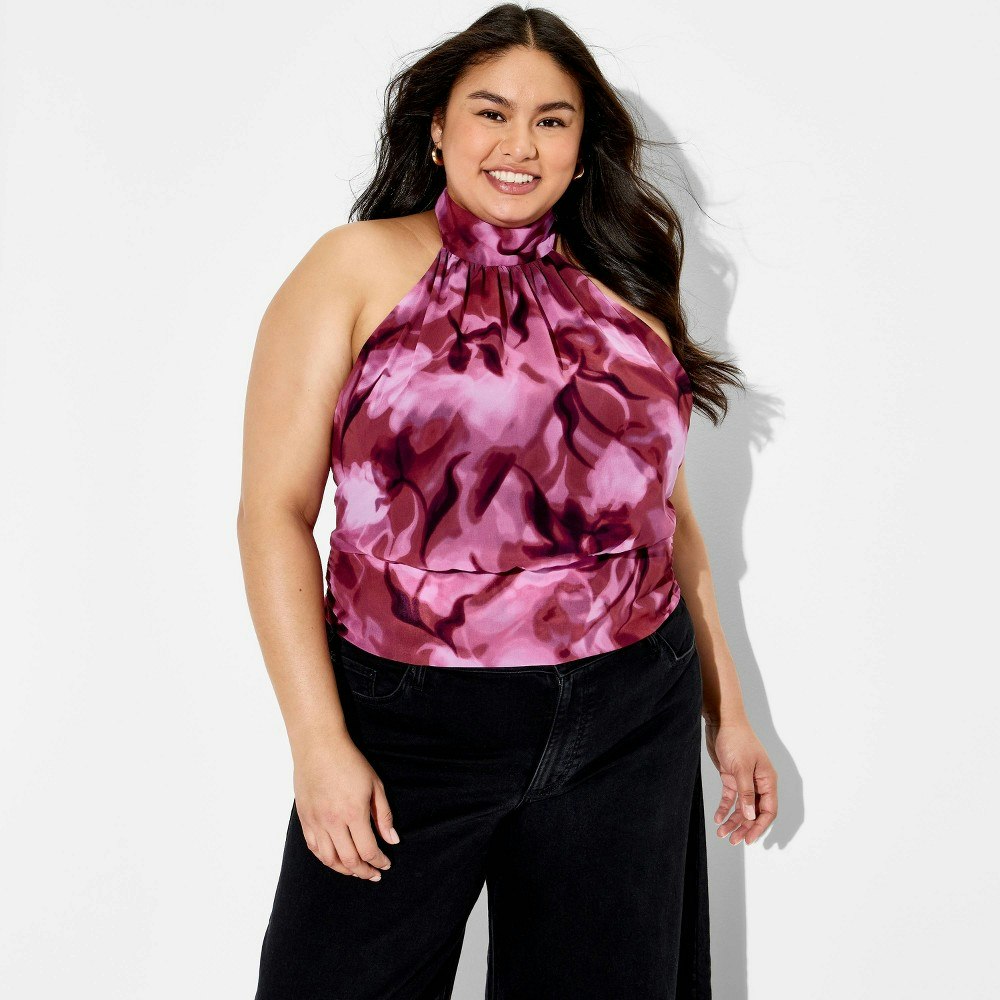 Wild Fable Women's Floral Chiffon Halter Top 1X: $20 Wild Fable Women's Floral Chiffon Halter Top 1X: $20