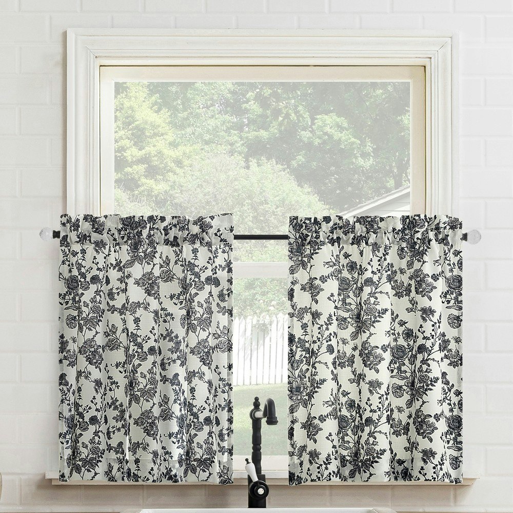 No. 918 Elara Floral Semi-Sheer 54"x24" Kitchen Curtain Tier 2-Pack: $15.69