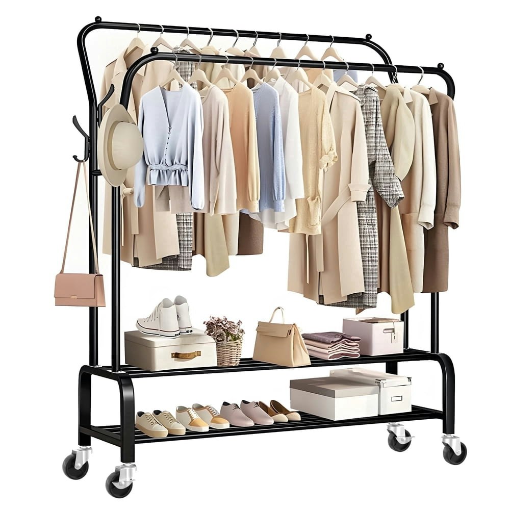Untimaty Double-Rod Rolling Garment Rack: $32.08 Untimaty Double-Rod Rolling Garment Rack: $32.08