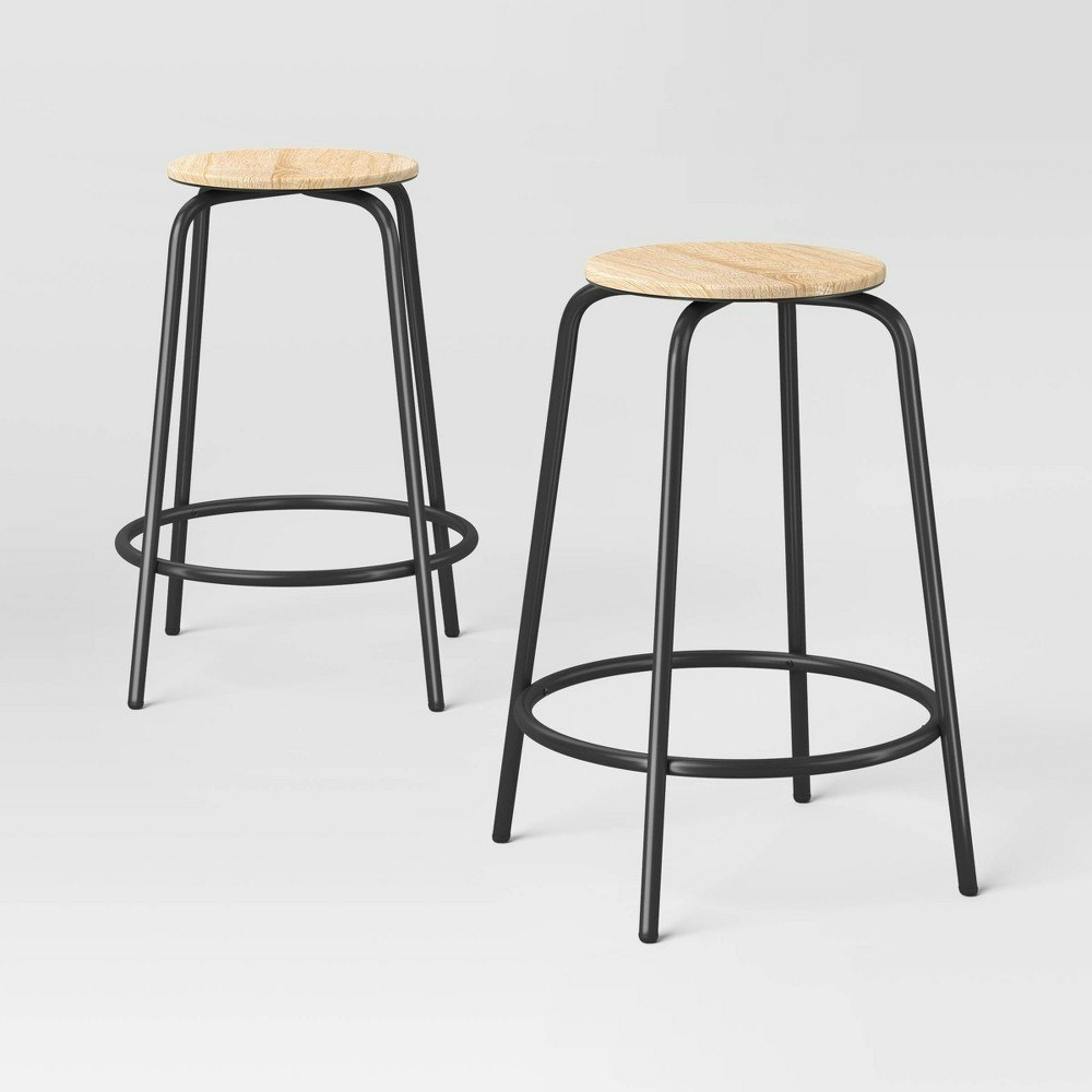 Room Essentials 24-Inch Wood and Metal Backless Counter Height Barstool 2-Pack: $60 Room Essentials 24-Inch Wood and Metal Backless Counter Height Barstool 2-Pack: $60