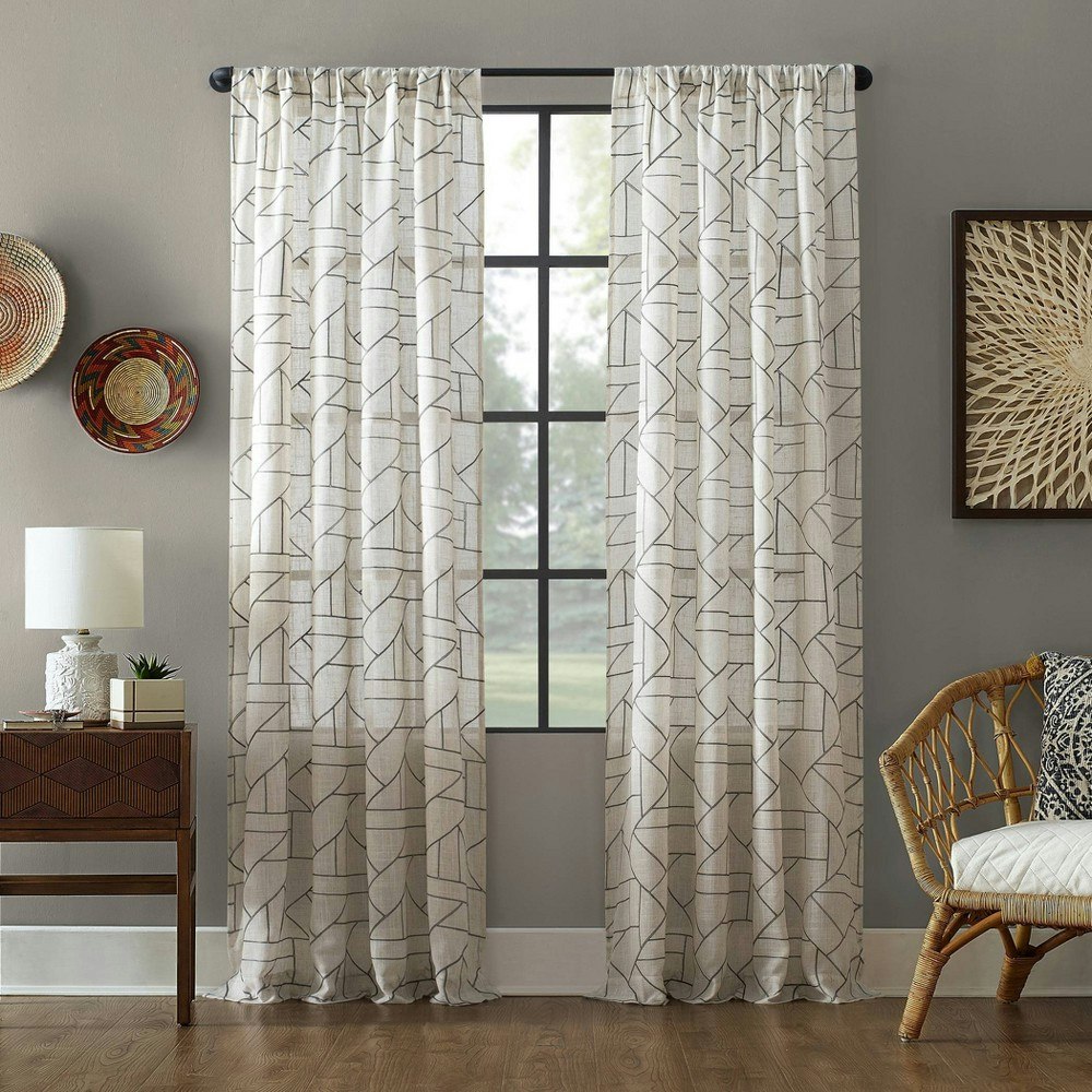 Archaeo 50" x 63" Light Filtering Jigsaw Embroidery Linen Blend Curtain Panel: $18.69 Archaeo 50" x 63" Light Filtering Jigsaw Embroidery Linen Blend Curtain Panel: $18.69