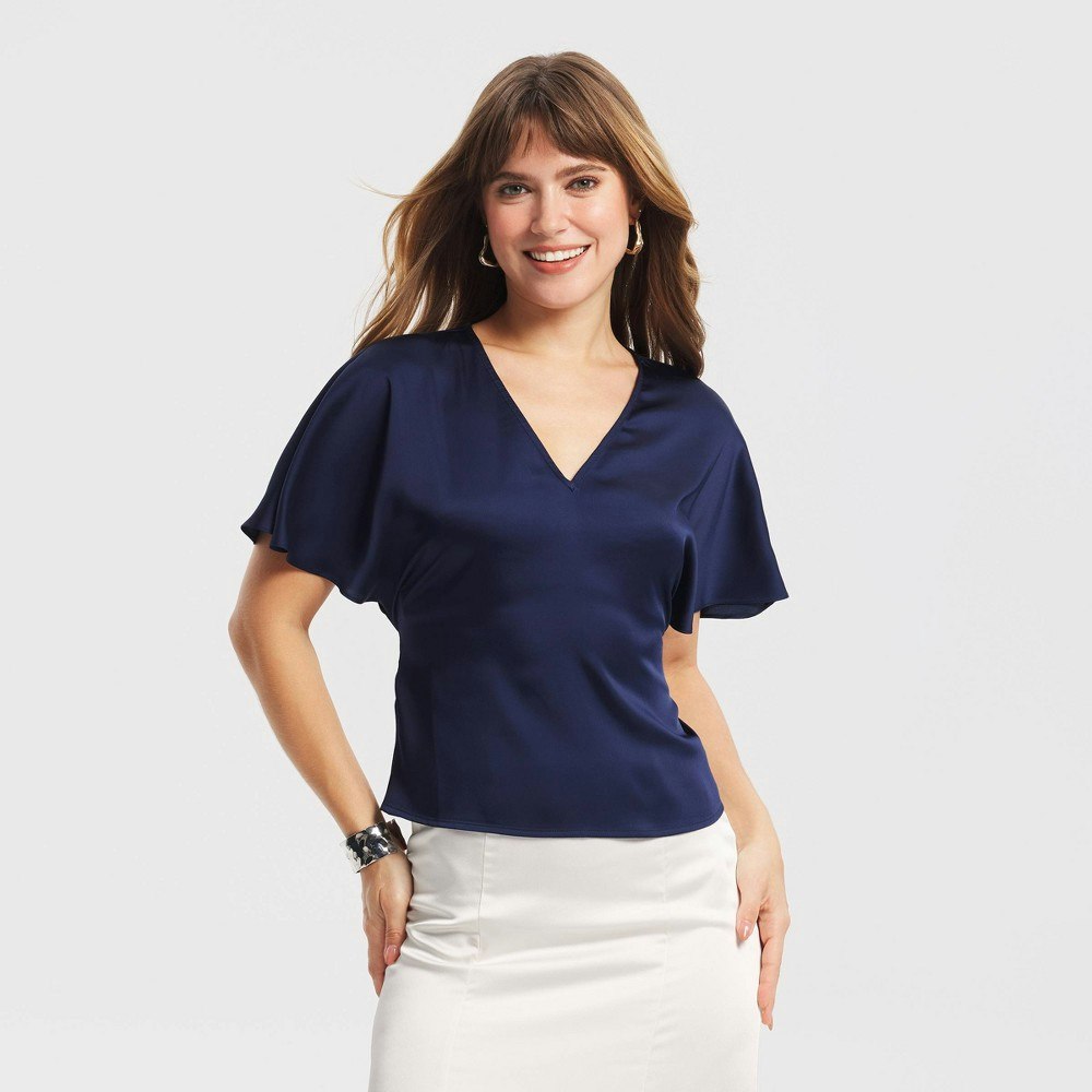 A New Day Women's Flutter Short Sleeve Tie-Back V-Neck Top: $30