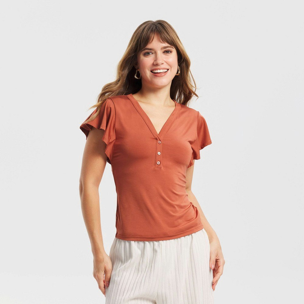 A New Day Women's Ruffle Short Sleeve V-Neck Top: $22 A New Day Women's Ruffle Short Sleeve V-Neck Top: $22
