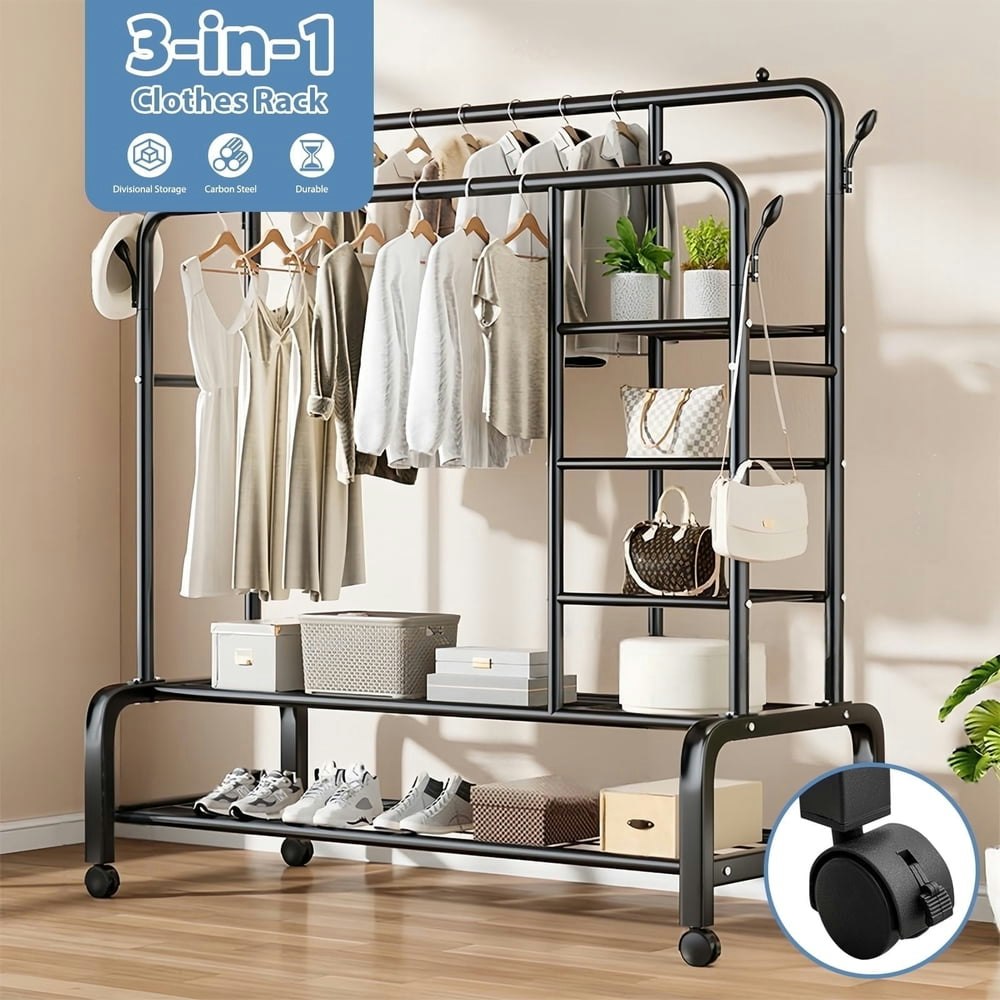 Also Go 3-in-1 Double Rod Clothes Rack with 4 Shelves: $47.21