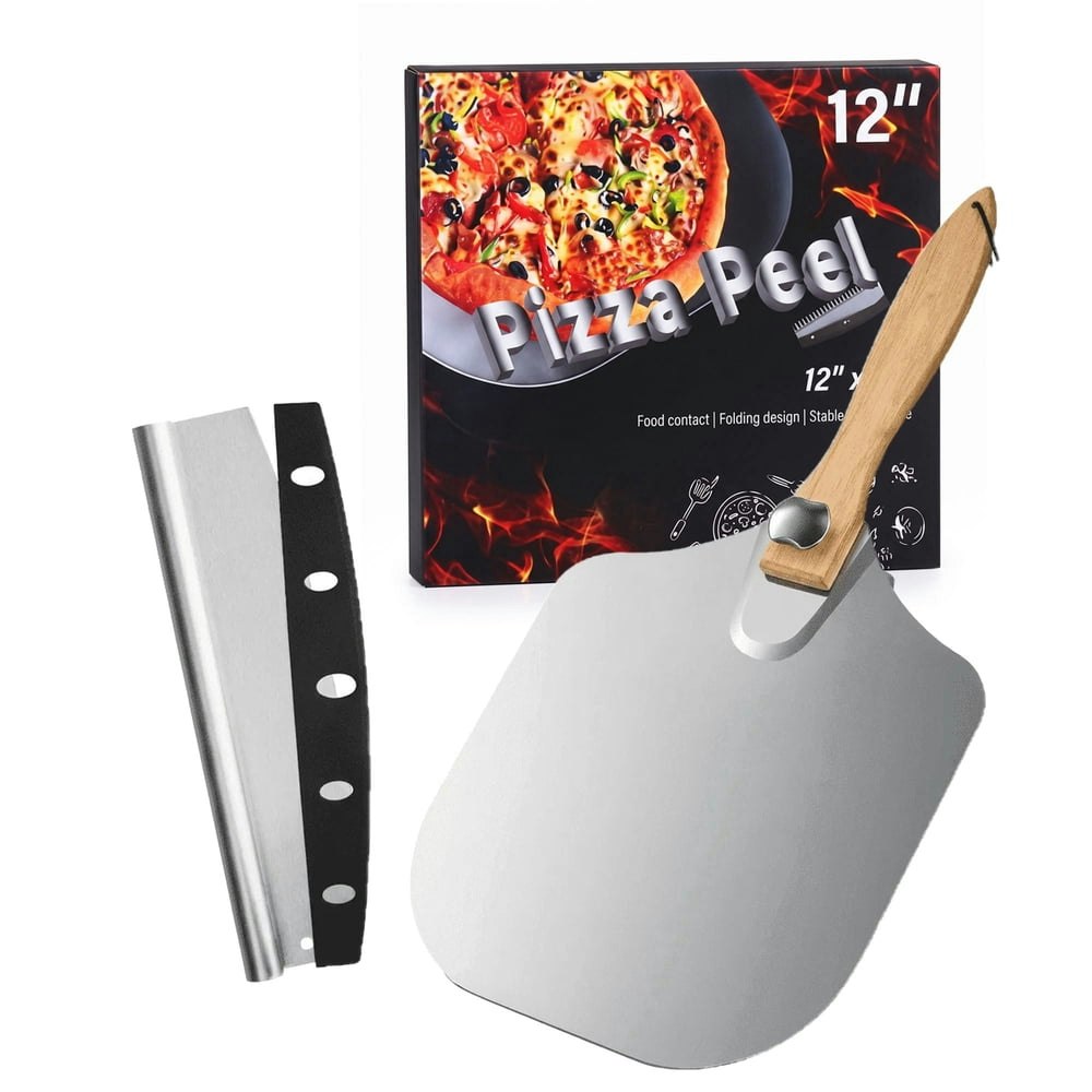12-Inch Stainless Steel Pizza Peel and Rocker Cutter Set: $17.89