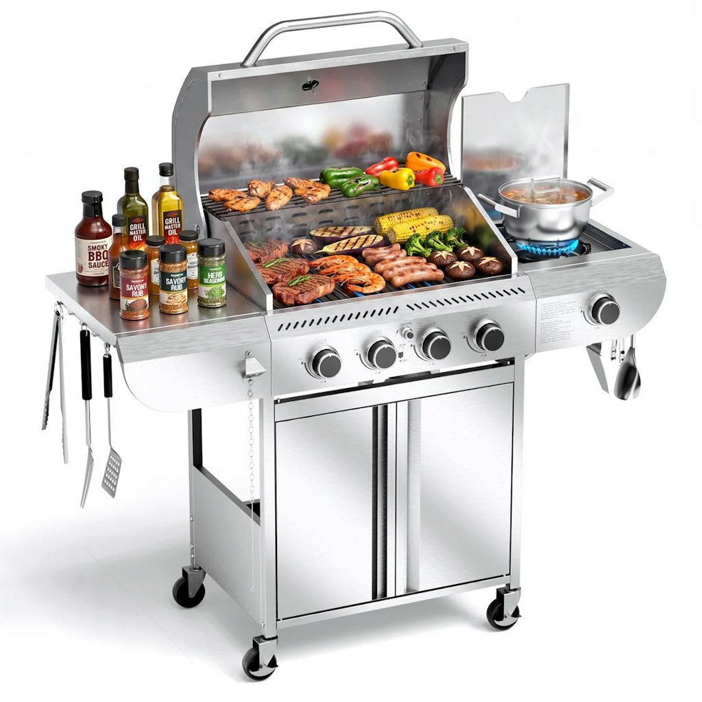 Cowsar 42,000 BTU 4-Burner Propane Grill w/ Side Burner: $290