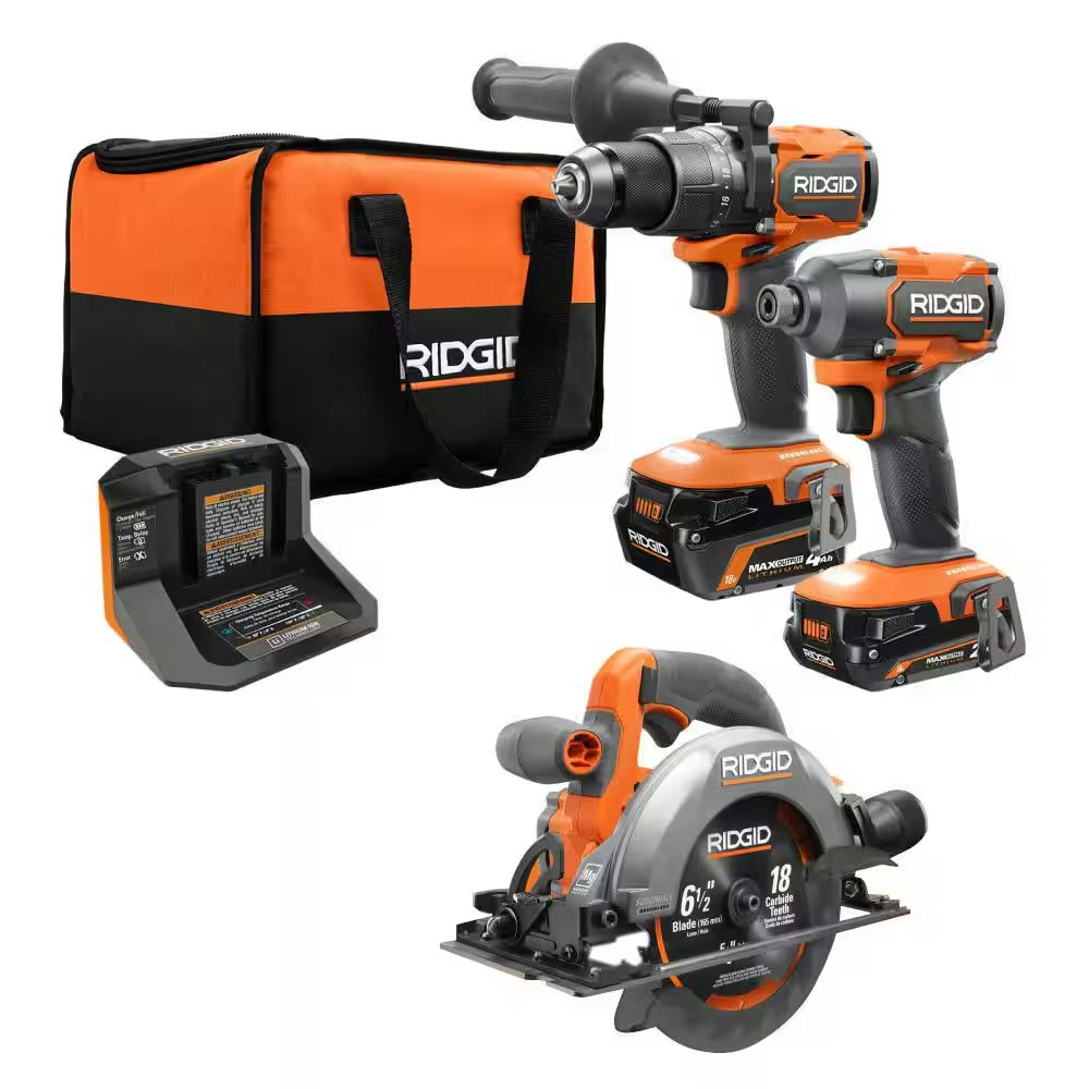 Ridgid 18V Brushless Hammer Drill & Impact Driver Combo Kit w/ Circular Saw: $169