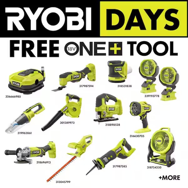 Ryobi Days Tool Deals at Home Depot: Up to 57% off + Free Tools Ryobi Days Tool Deals at Home Depot: Up to 57% off + Free Tools