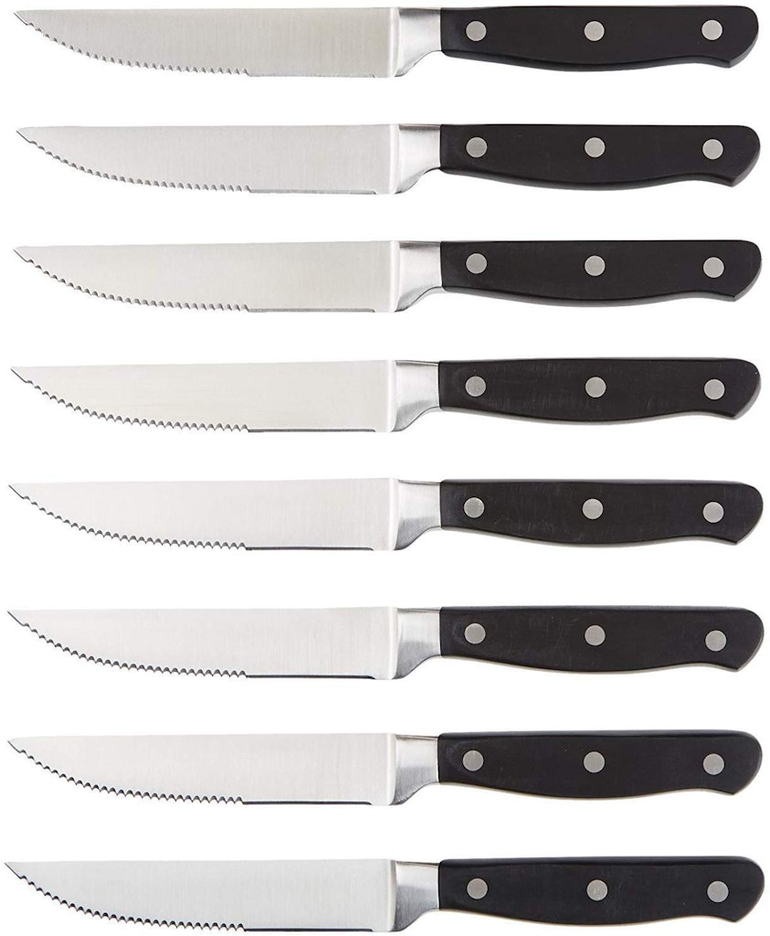 Amazon Basics 8-Piece Stainless Steel Serrated Steak Knife Set: $15