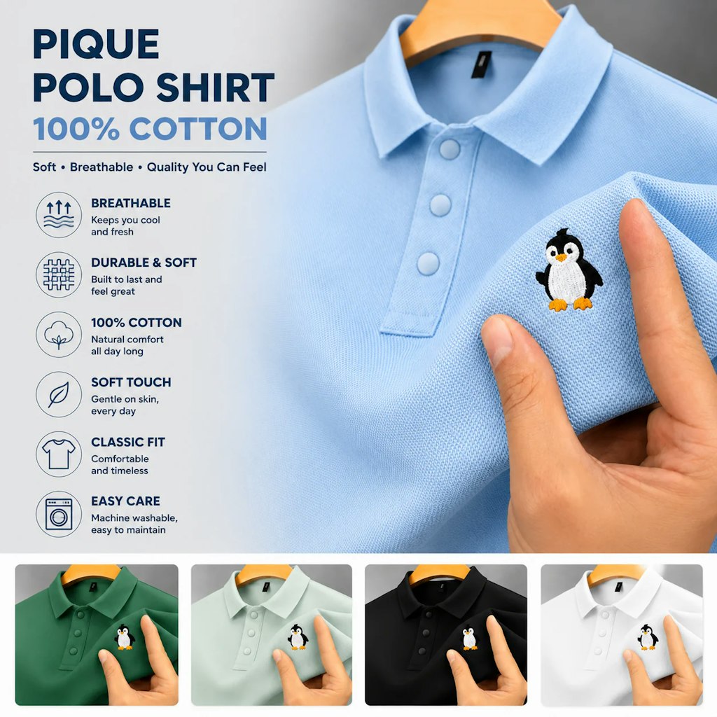Embroidered Cotton Pique Polo Shirt: 2 for $11