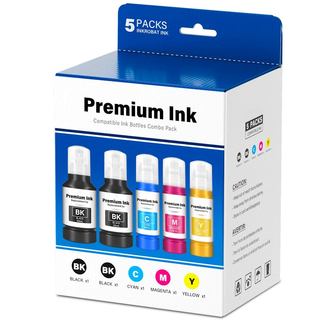 INKROBAT T502 Compatible Ink Refill Bottles for EcoTank Printers 5-Pack: $19