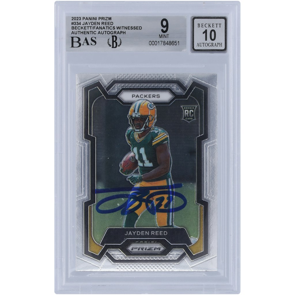 Jayden Reed Green Bay Packers Autographed 2023 Panini Prizm Rookie Card: $249.99 Jayden Reed Green Bay Packers Autographed 2023 Panini Prizm Rookie Card: $249.99