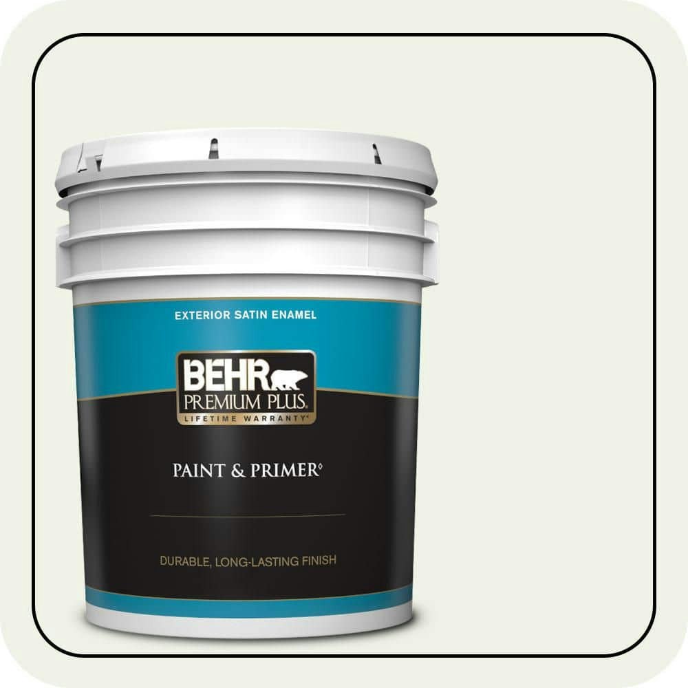 Behr Falling Snow Satin Enamel Exterior Paint and Primer 5-Gallon: $225 Behr Falling Snow Satin Enamel Exterior Paint and Primer 5-Gallon: $225