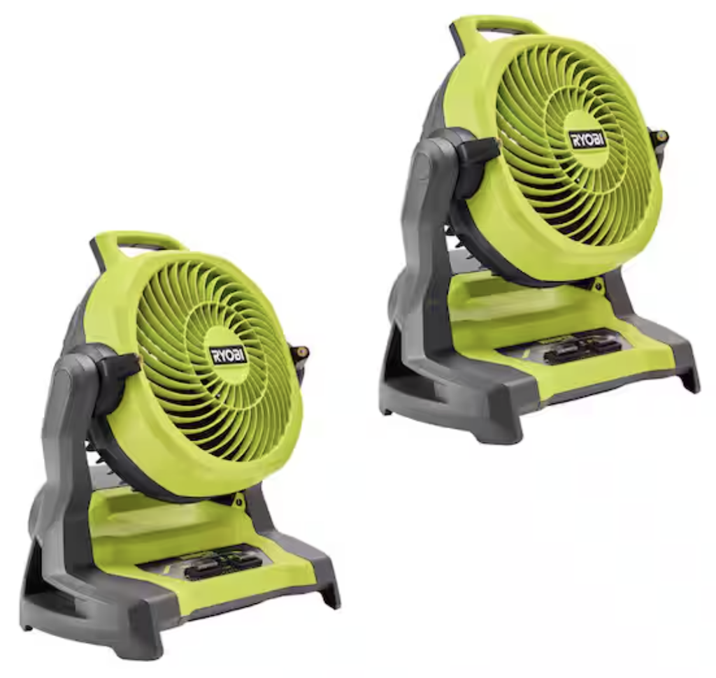 RYOBI ONE+ 18V Cordless 7.5" Bucket Top Misting Fan 2-Pack (Tools Only): $89 RYOBI ONE+ 18V Cordless 7.5" Bucket Top Misting Fan 2-Pack (Tools Only): $89