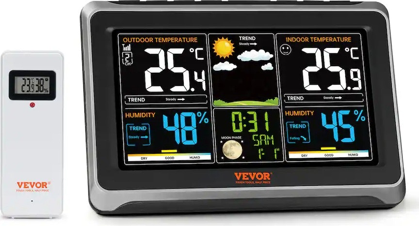 Vevor 7.5" Weather Station Display w/ Sensor Atomic Clock: $30