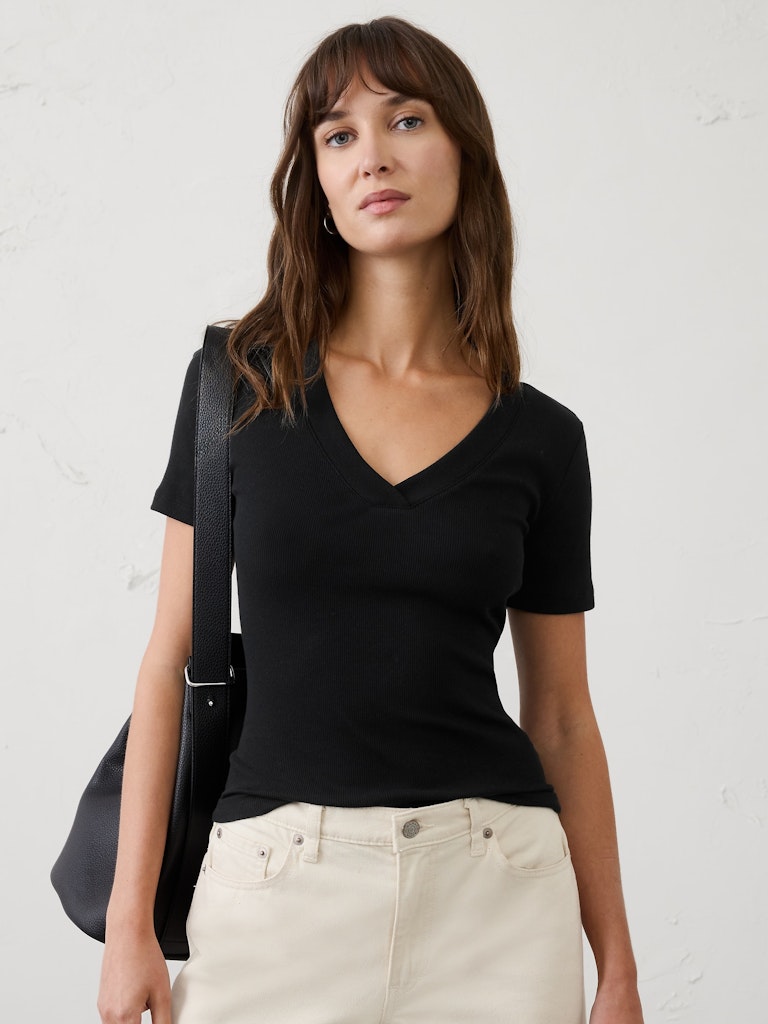 Ribbed V-Neck T-Shirt: $17.50 Ribbed V-Neck T-Shirt: $17.50