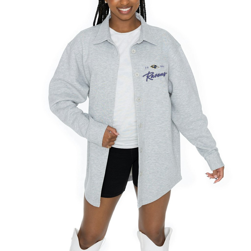 Women's Baltimore Ravens Long Sleeve Full-Button Overshirt: $59.99 Women's Baltimore Ravens Long Sleeve Full-Button Overshirt: $59.99