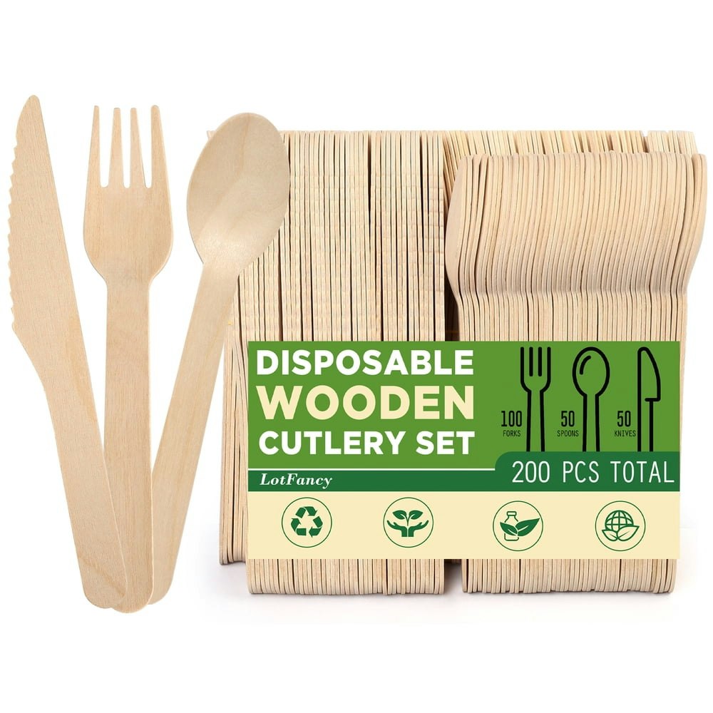 LotFancy 200-Piece Wooden Disposable Cutlery Set: $11.99 LotFancy 200-Piece Wooden Disposable Cutlery Set: $11.99