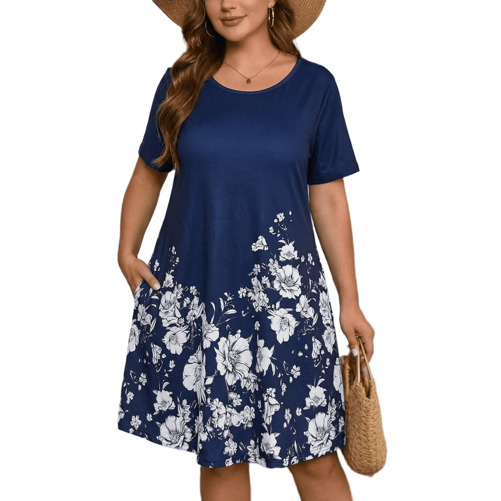 Showmall Women's Floral Short Sleeve T-Shirt Dress with Pockets: $19.99 Showmall Women's Floral Short Sleeve T-Shirt Dress with Pockets: $19.99
