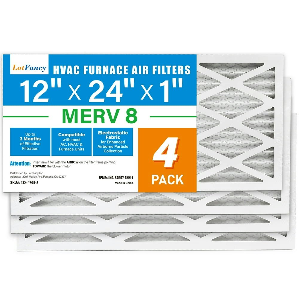 LotFancy 12x24x1 MERV 8 Pleated HVAC Air Filter 4-Pack: $29.99