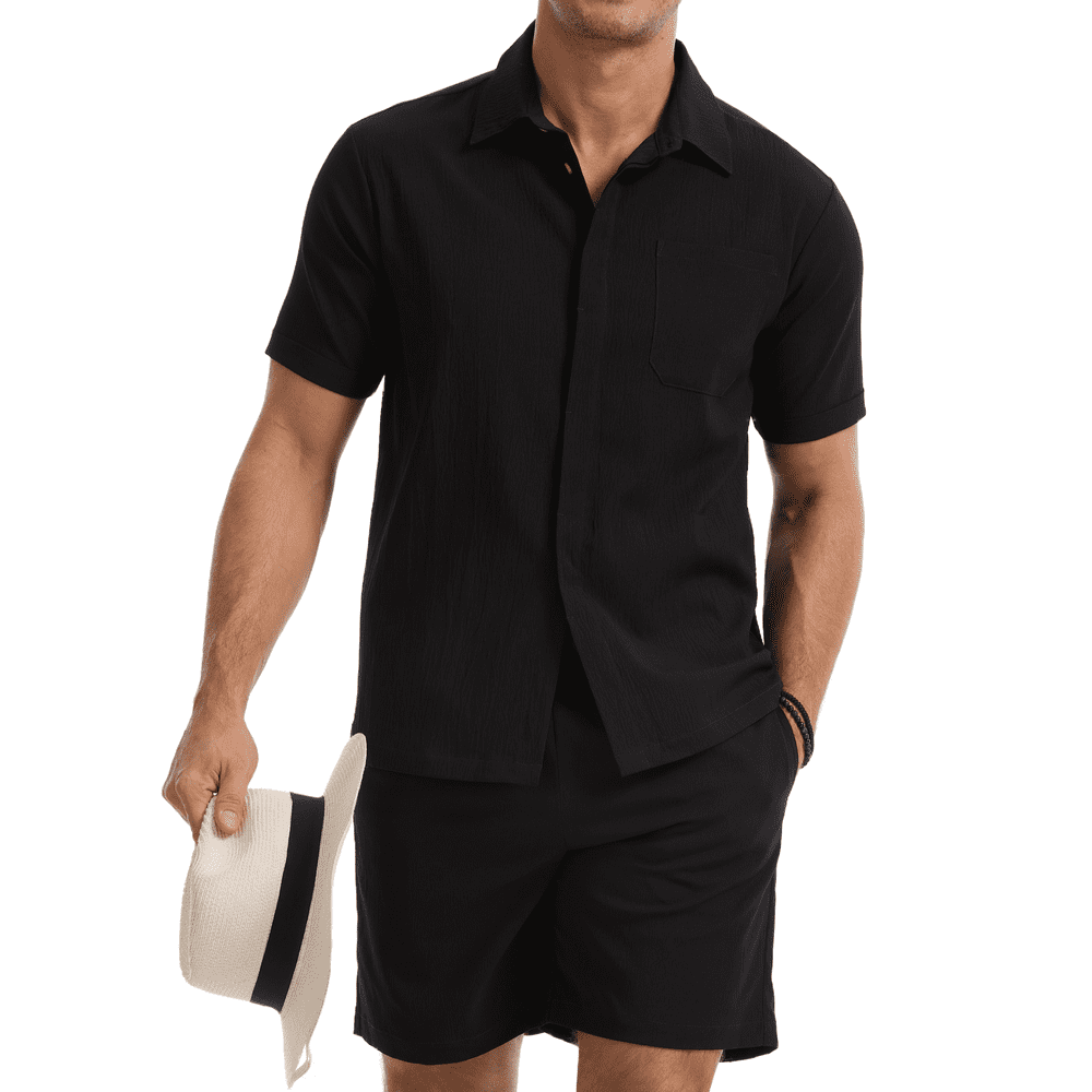 Zehisen Men's 2-Piece Beach Shirt and Shorts Set: $29.99 Zehisen Men's 2-Piece Beach Shirt and Shorts Set: $29.99