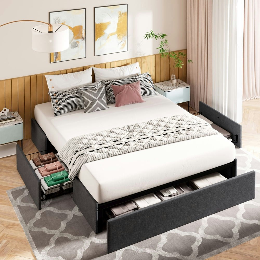 Amolife Queen Upholstered Platform Bed Frame with 3 Storage Drawers: $145.79 Amolife Queen Upholstered Platform Bed Frame with 3 Storage Drawers: $145.79