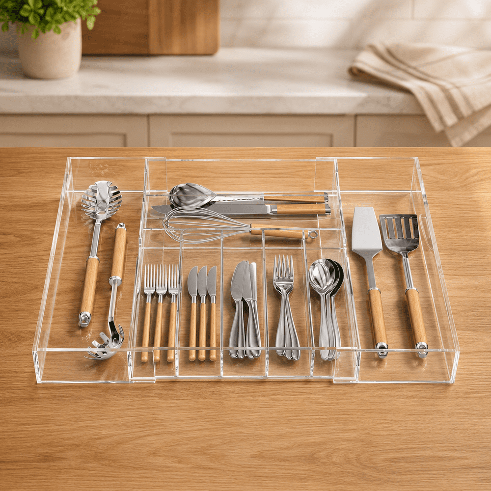 Niubee Expandable Acrylic Cutlery Drawer Organizer: $32.49 Niubee Expandable Acrylic Cutlery Drawer Organizer: $32.49