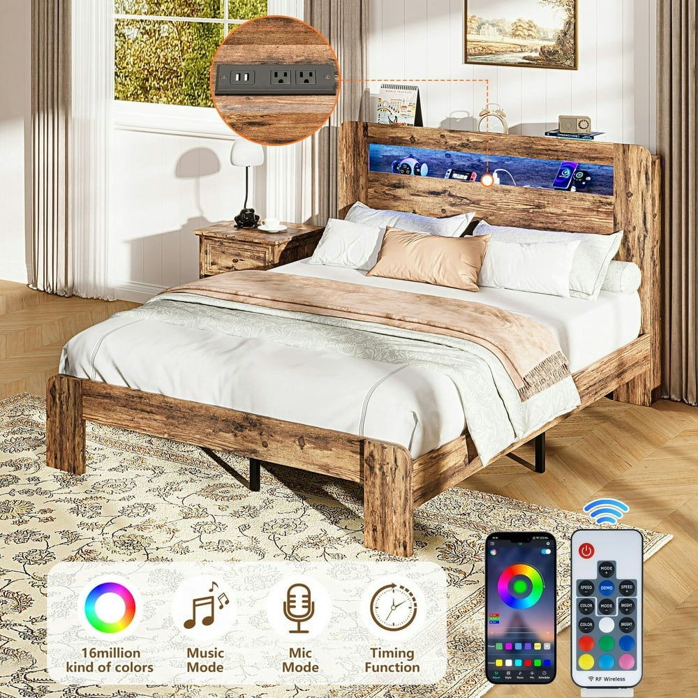 Uhomepro Full Wood Platform Bed Frame with LED Storage Headboard and Charging Station: $119.99 Uhomepro Full Wood Platform Bed Frame with LED Storage Headboard and Charging Station: $119.99