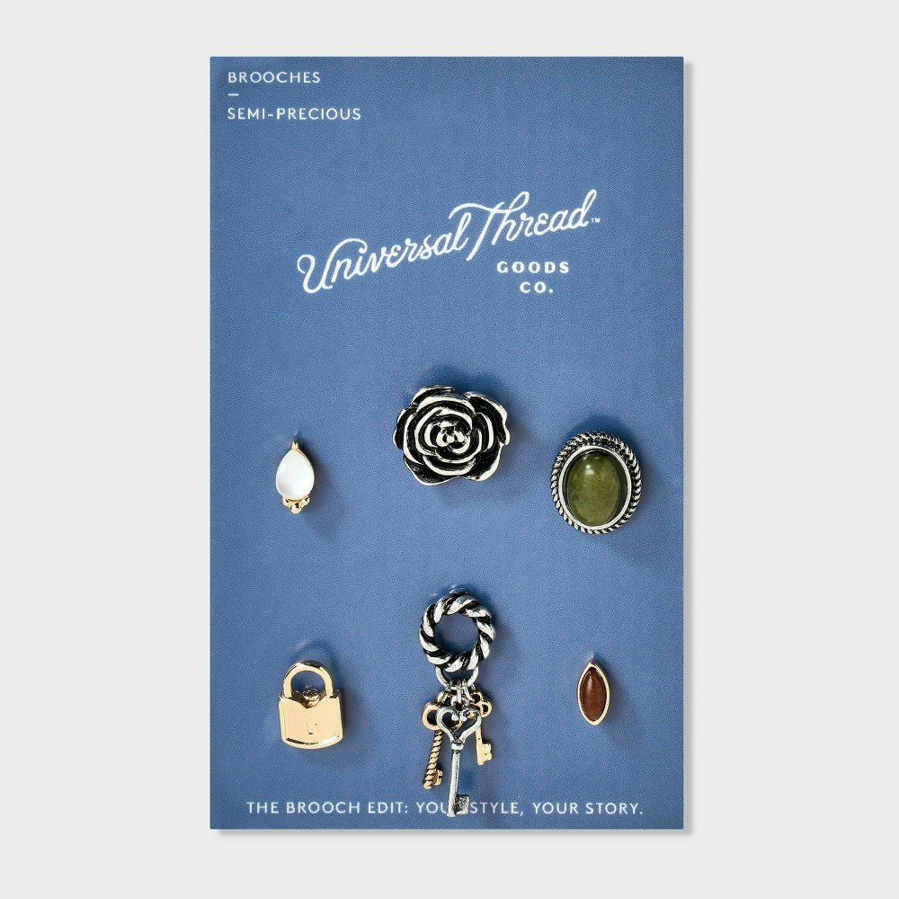 Universal Thread Mixed Semi-Precious Stone Pearl and Stud Brooch Pin 6-Piece Set: $11.99 Universal Thread Mixed Semi-Precious Stone Pearl and Stud Brooch Pin 6-Piece Set: $11.99