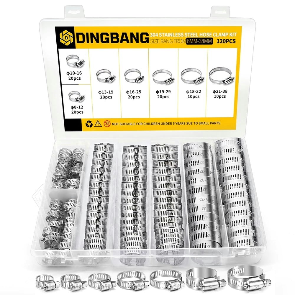 Dingbang 120-Piece Stainless Steel Hose Clamp Assortment Kit: $18.99 Dingbang 120-Piece Stainless Steel Hose Clamp Assortment Kit: $18.99