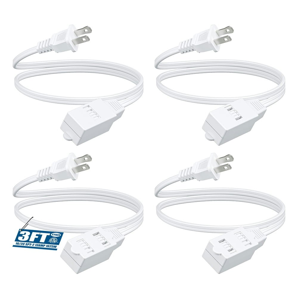 Dewenwils 3-Foot Indoor 2-Prong 3-Outlet Extension Cord 4-Pack: $10.79