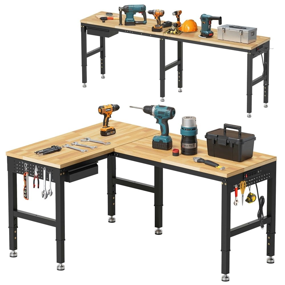 Muwood 96-inch Adjustable Height L-Shaped Workbench: $275.99 Muwood 96-inch Adjustable Height L-Shaped Workbench: $275.99