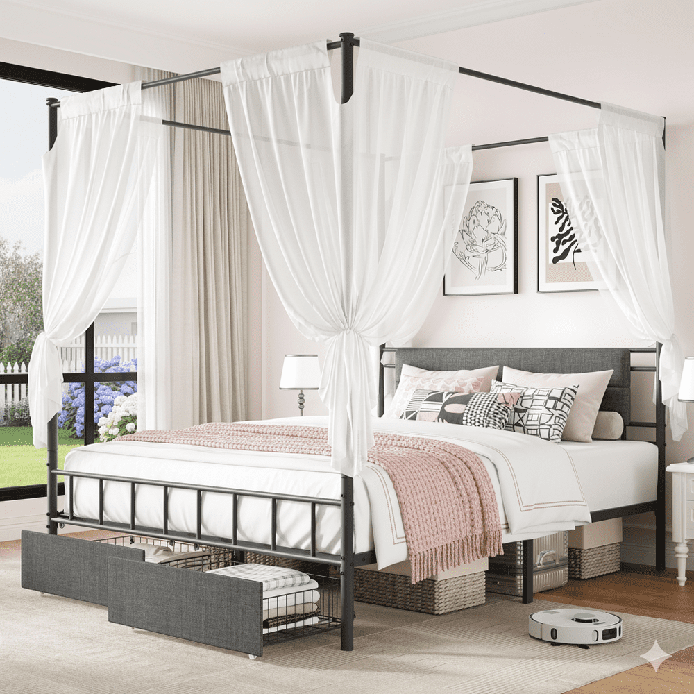 Uhomepro Queen Canopy Platform Bed Frame with Drawers: $104.49 Uhomepro Queen Canopy Platform Bed Frame with Drawers: $104.49