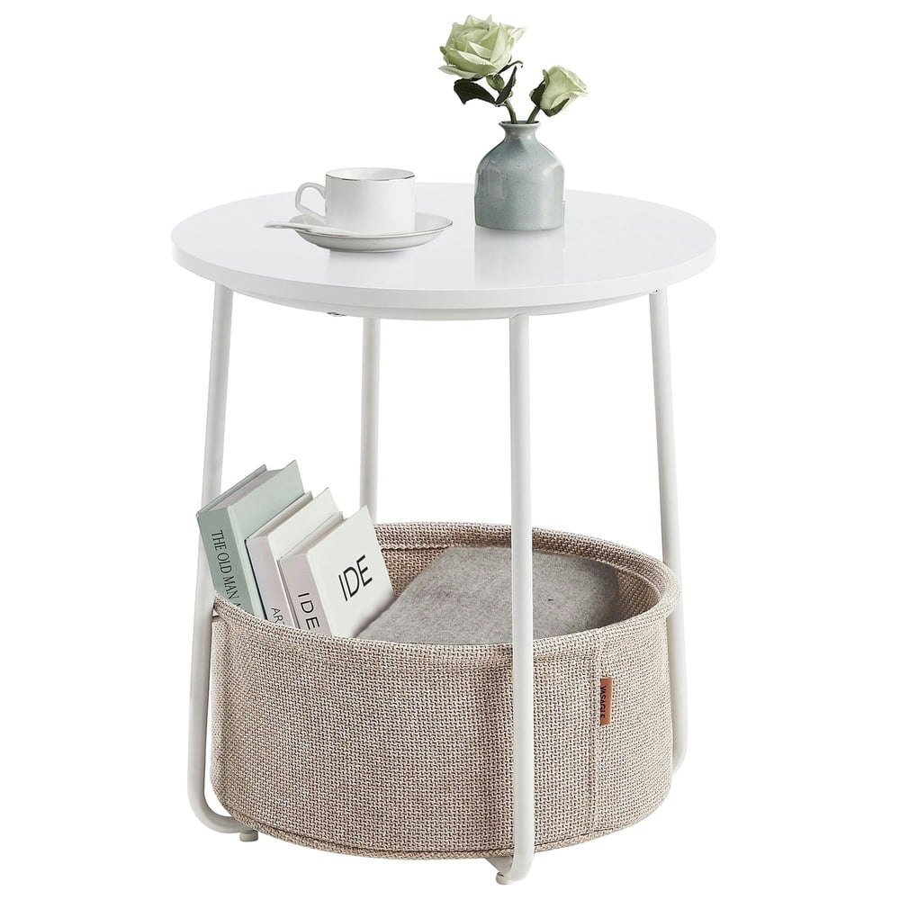 Round End Table with Fabric Storage Basket: $39.99 Round End Table with Fabric Storage Basket: $39.99