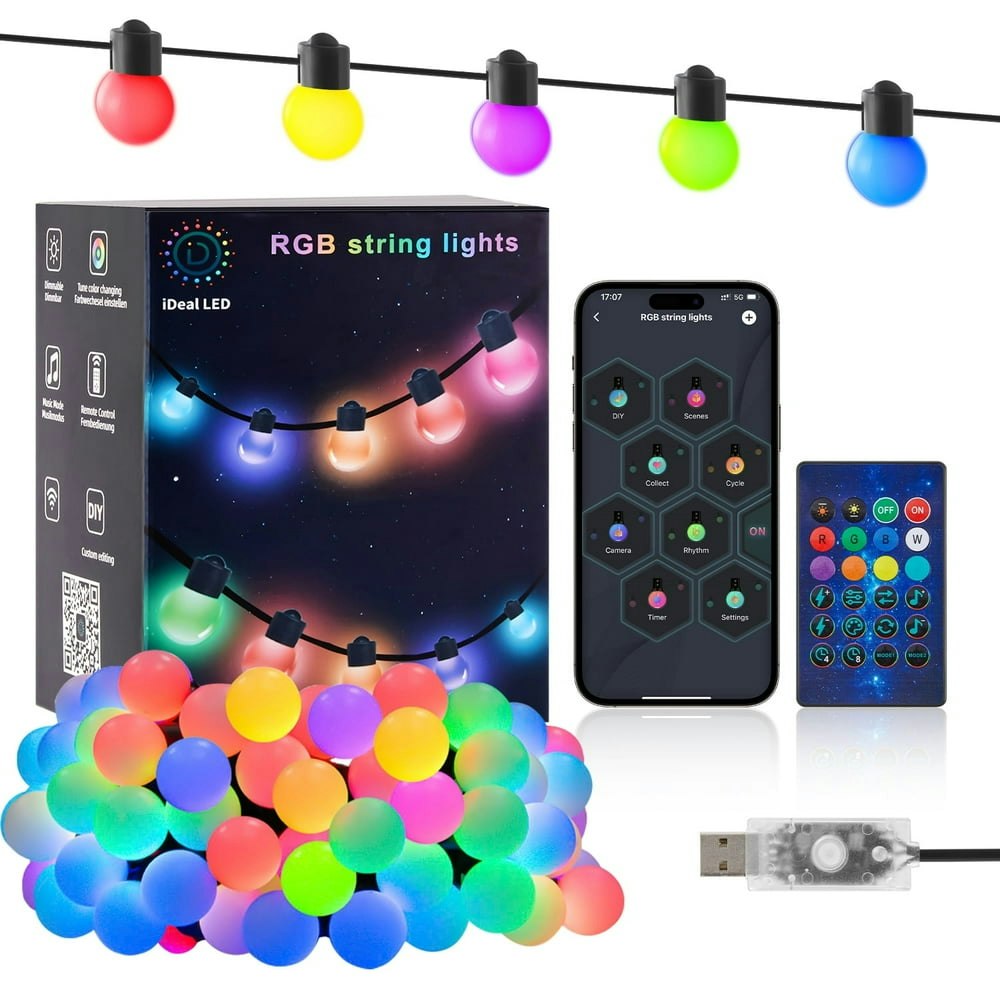 Lofter-Pro 33-Foot 50-Bulb RGB Smart Outdoor String Lights: $19.99