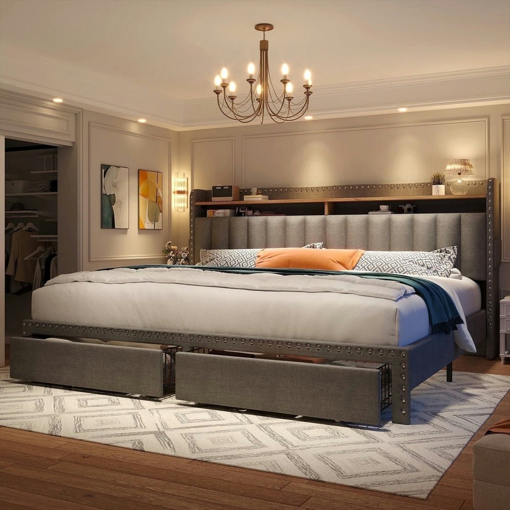 EnHomee King Size Upholstered Bed Frame with Storage Drawers: $249.99 EnHomee King Size Upholstered Bed Frame with Storage Drawers: $249.99
