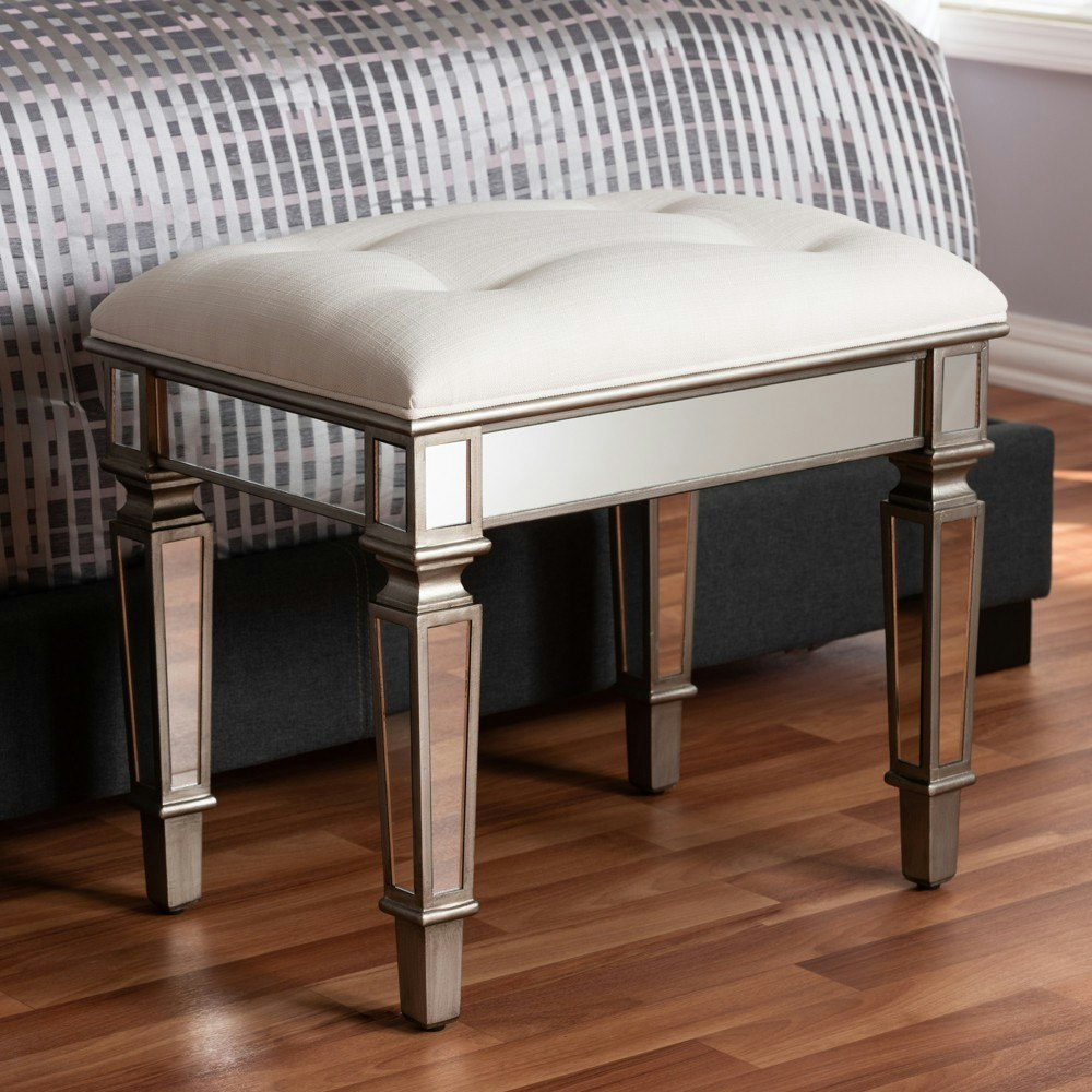 Baxton Studio Marielle Fabric Upholstered Mirrored Vanity Bench: $206.99 Baxton Studio Marielle Fabric Upholstered Mirrored Vanity Bench: $206.99