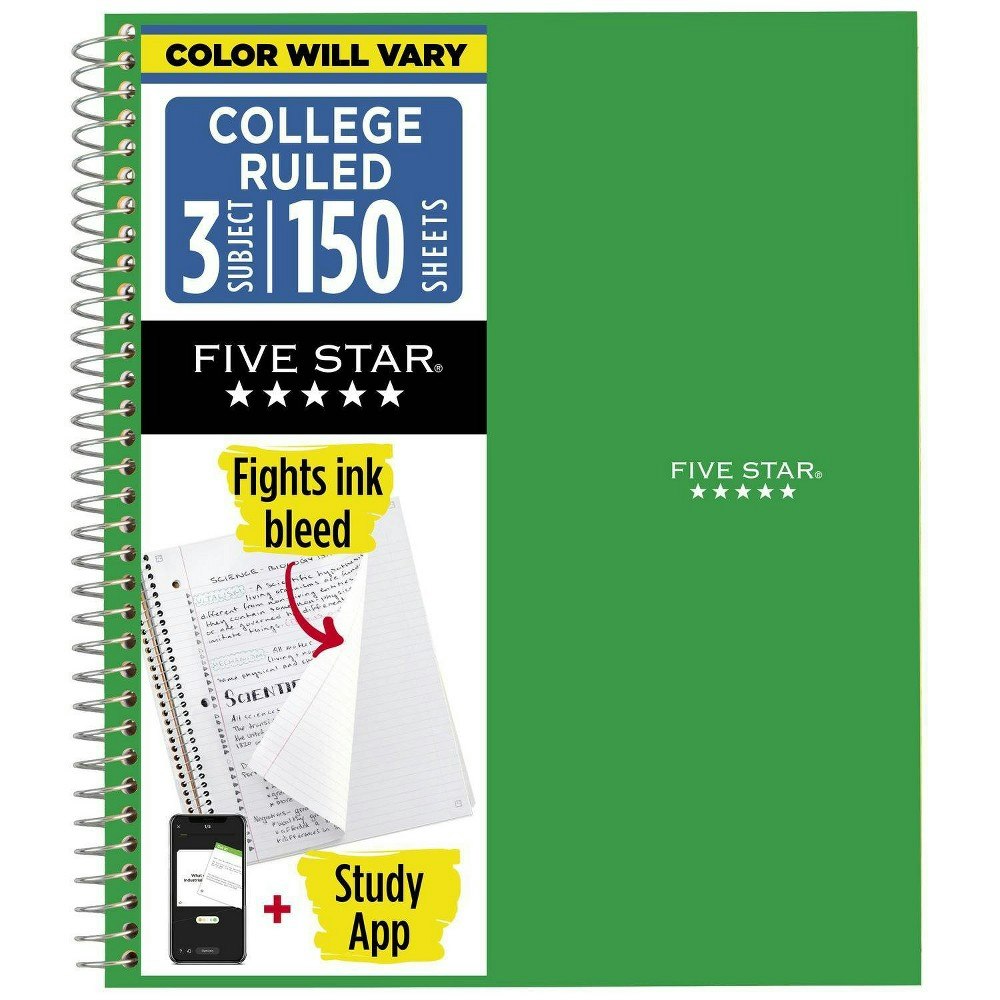 Five Star 3-Subject 150-Page College Ruled Spiral Notebook: $4.79 Five Star 3-Subject 150-Page College Ruled Spiral Notebook: $4.79