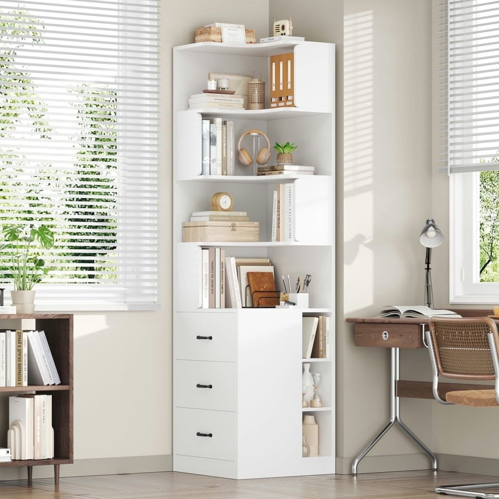 Hiphuta 77-Inch Tall L-Shaped Corner Bookshelf with Drawers: $169.99 Hiphuta 77-Inch Tall L-Shaped Corner Bookshelf with Drawers: $169.99