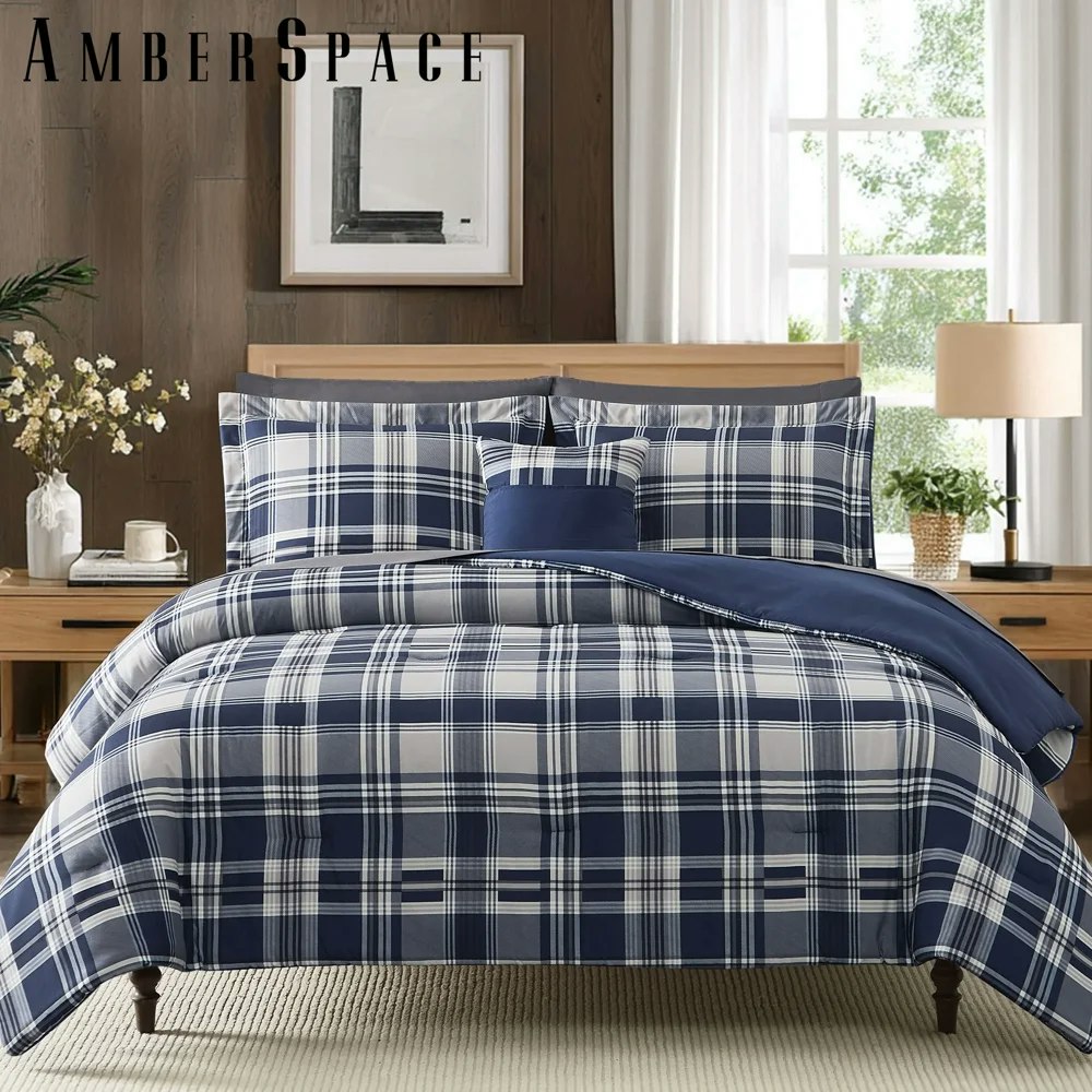 Amberspace Queen 7-Piece Plaid Comforter and Sheet Set: $49.99 Amberspace Queen 7-Piece Plaid Comforter and Sheet Set: $49.99