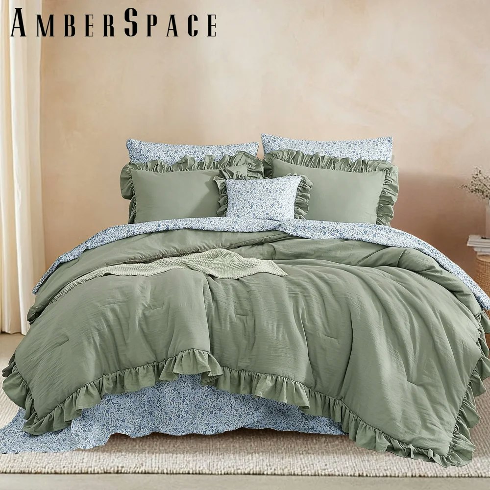 Amberspace Ruffle Design Queen 7-Piece Comforter Set: $49.99 Amberspace Ruffle Design Queen 7-Piece Comforter Set: $49.99